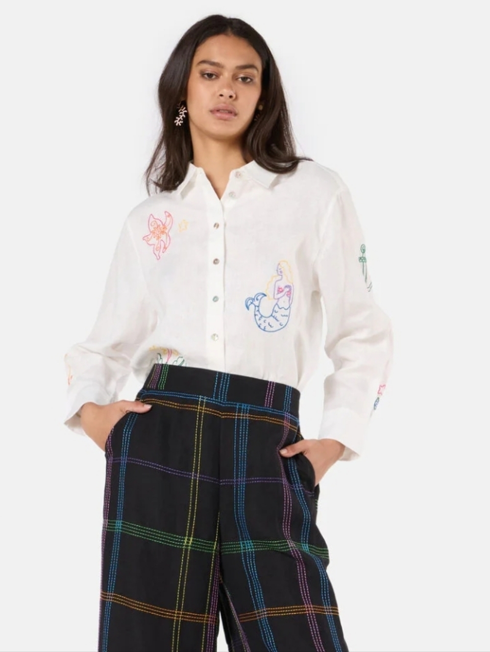 gorman White Button-Down Shirt with Multicolor Embroidery